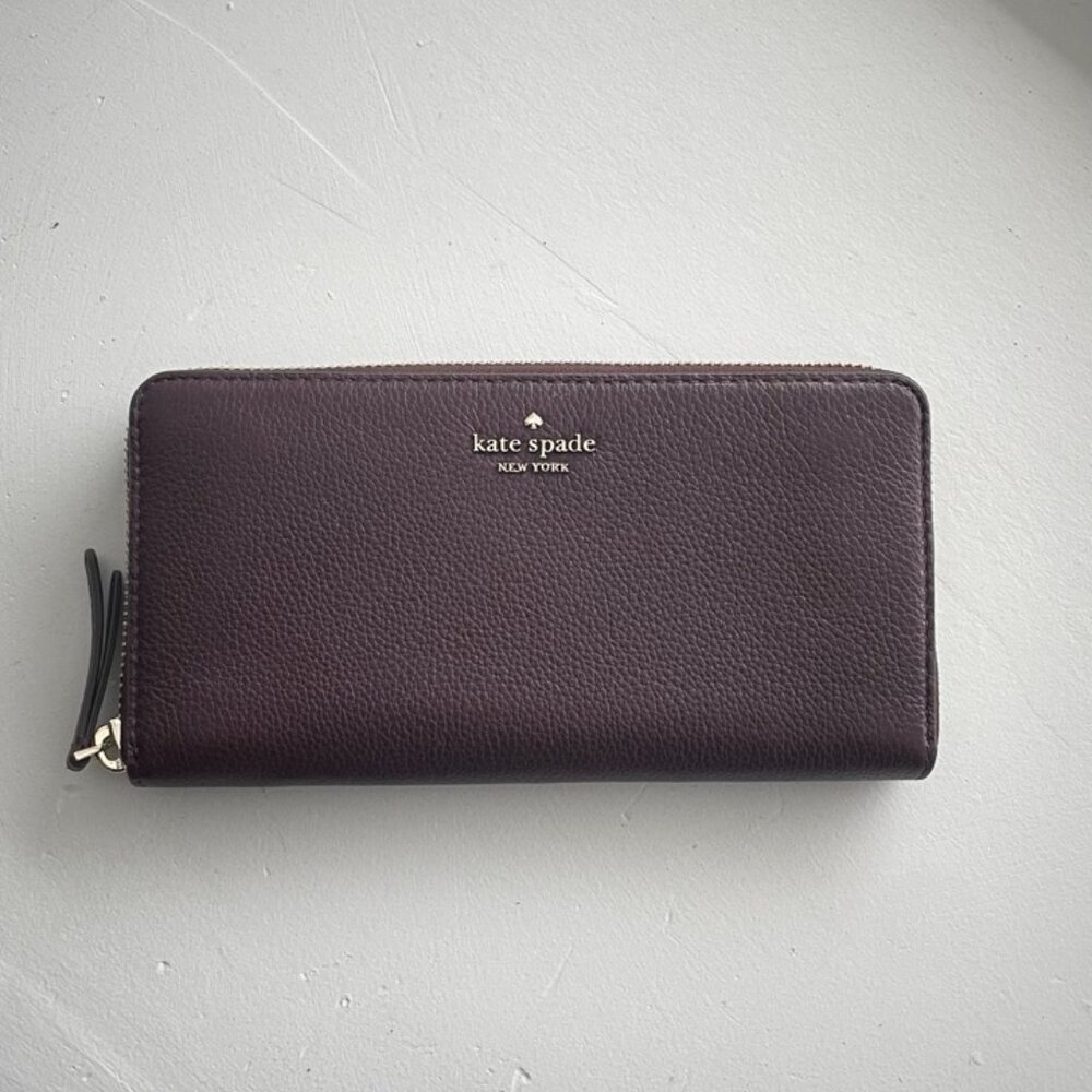 Kate Spade Lena Large Continental Wallet - Purple/Plum Pebbled Leather